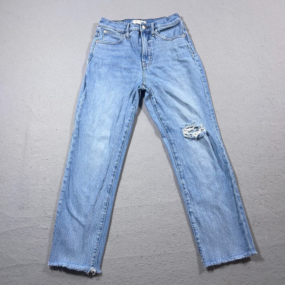Madewell The Perfect Vintage Jean Women Sz 26 Light Wash Distressed Knee Raw Hem